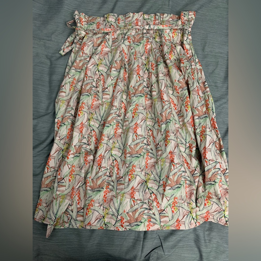 H&M Floral Midi Skirt in White with Pink, Green & Orange Print
